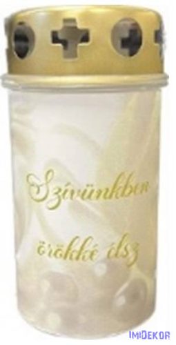 Műanyag fém fedeles mécses mintás 11,5x5,5cm - Szívünkben Örökké Élsz