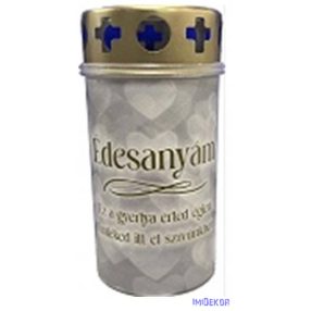   Műanyag fém fedeles mécses mintás 11,5x5,5cm - Édesanyám Ez a gyertya érted égjen, Emléked itt él szívünkben