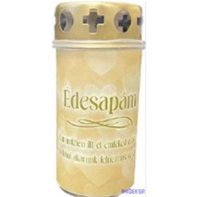   Műanyag fém fedeles mécses mintás 11,5x5,5cm - Édesapám Szívünkben itt él emléked örökre, Ha látni akarunk felnézünk az égre