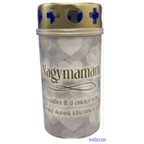   Műanyag fém fedeles mécses mintás 11,5x5,5cm - Nagymamám Szívünkben itt él emléked örökre