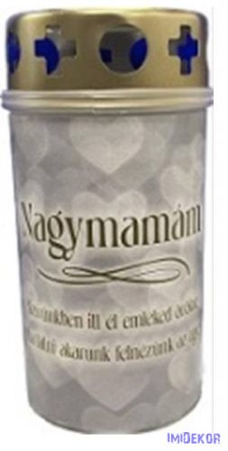 Műanyag fém fedeles mécses mintás 11,5x5,5cm - Nagymamám Szívünkben itt él emléked örökre