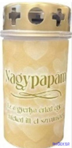 Műanyag fém fedeles mécses mintás 11,5x5,5cm - Nagypapám Ez a gyertya érted égjen, Emléked itt él szívünkben