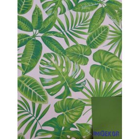   Vízhatlan mintás ív 70x100cm - Zöld Levélmintás - Fehér alapon Világos