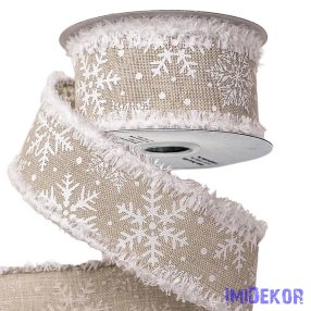   Bolyhos szélű hópelyhes szalag drótos szegéllyel 38mm x 6,4m - Natúr