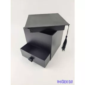   Ballagó kalap fiókos papírdoboz virágbox 16x16x16 cm - Fekete