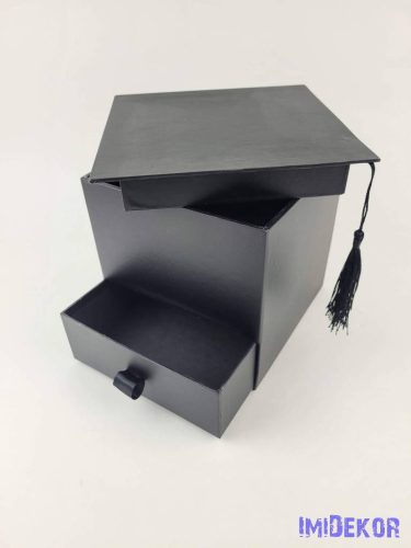 Ballagó kalap fiókos papírdoboz virágbox 16x16x16 cm - Fekete