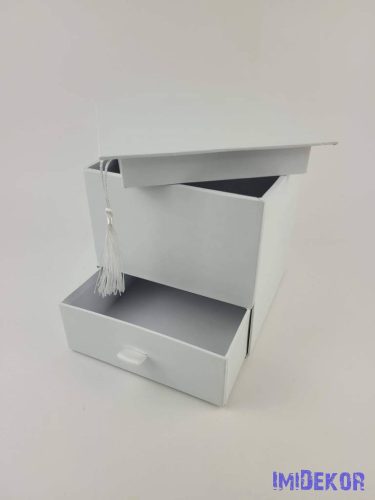 Ballagó kalap fiókos papírdoboz virágbox 16x16x16 cm - Fehér