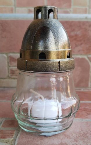 Fenekes gömb egyszerű üvegmécses 15 cm - Fehér