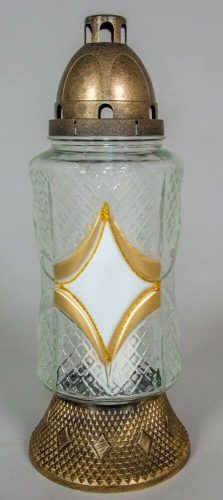 Rombusz mintás glitteres henger üvegmécses arany antikolt fedéllel talppal betéttel 38 cm