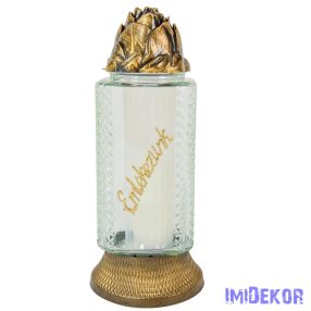   Emlékezünk feliratos hasáb üvegmécses rózsás fedéllel 26cm - Arany