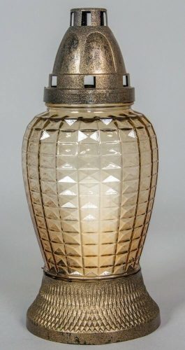 Pikkelyes üvegmécses antikolt talppal és fedéllel mécses betéttel arany 24 cm