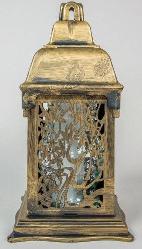 Mintás katedrális borítású üvegmécses mécses betéttel arany modern 33 cm