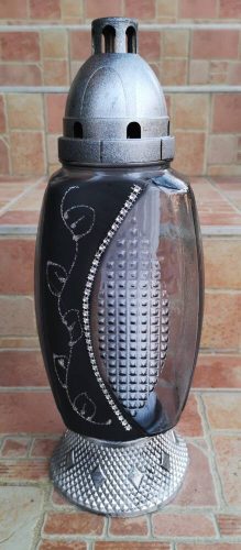 Girland glitters ívesen strasszos üvegmécses antikolt ezüst fedéllel talppal betéttel 35 cm